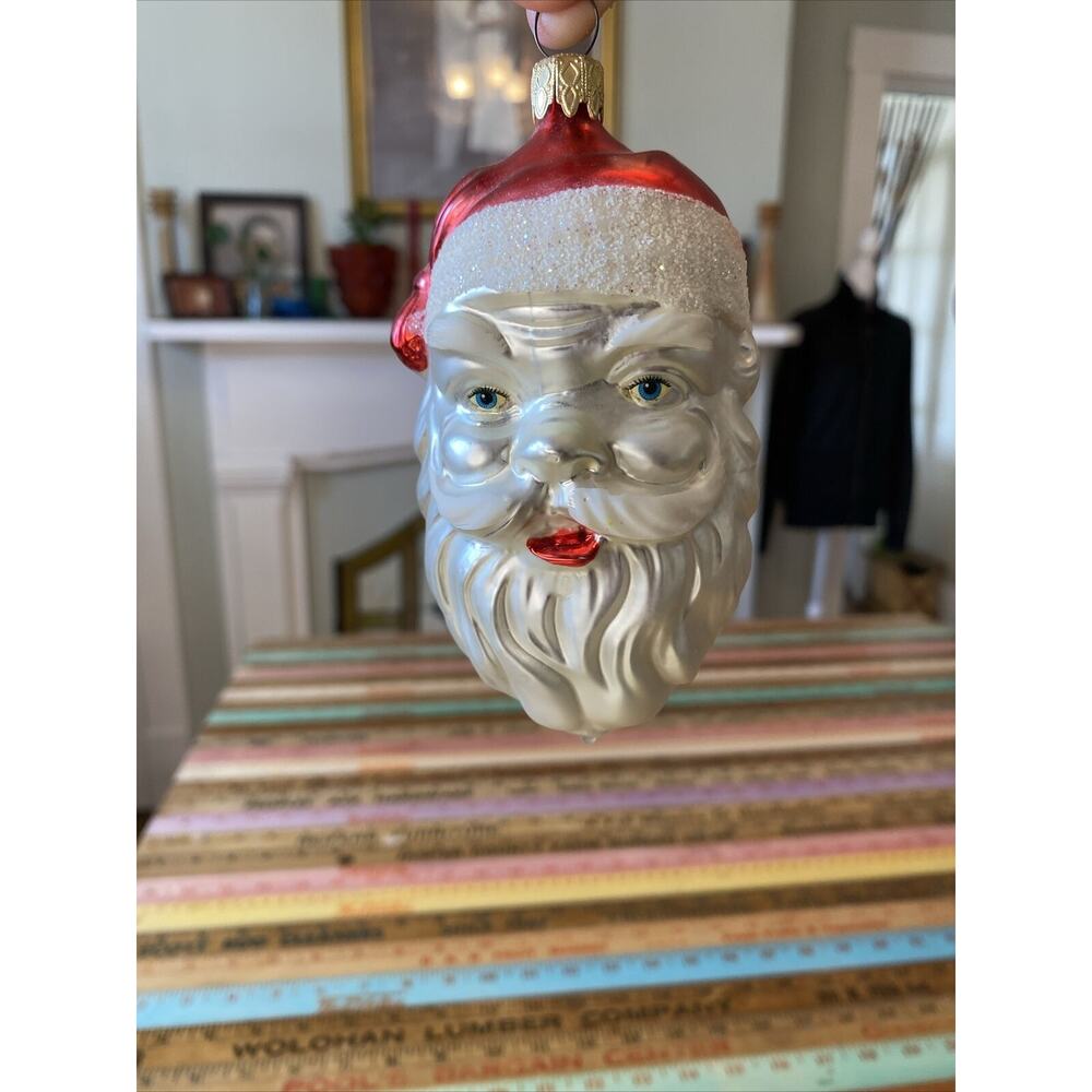 Vintage Blown‎ Glass ST NICK SANTA HEAD Jumbo Christmas Ornament West Germany - Picture 11 of 15